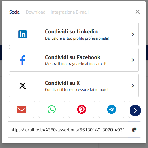 Finestra di condivisione sui social